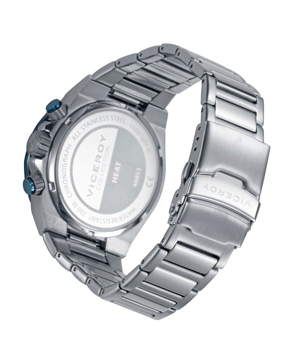 Relógio Analógico com Caixa Bitonal de Aço com Bisel Ip Azul e Bracelete de Aço Prateado-2