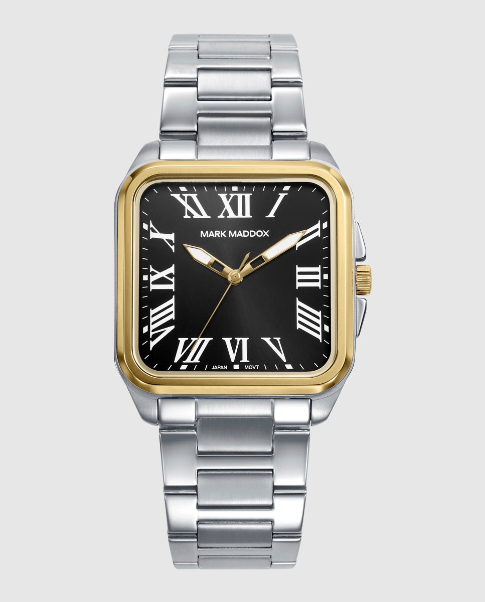 Relógio Analógico com Caixa Bitono de Aço e Ip Dourado e Bracelete de Aço Prateado-1