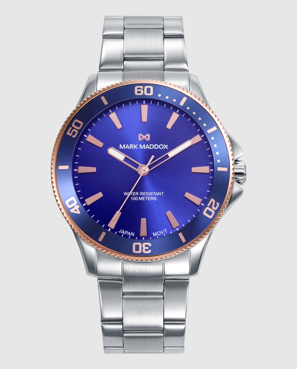 Relógio Analógico com Caixa Bitono de Aço Ip Rosa e Bracelete de Aço Prateado-1