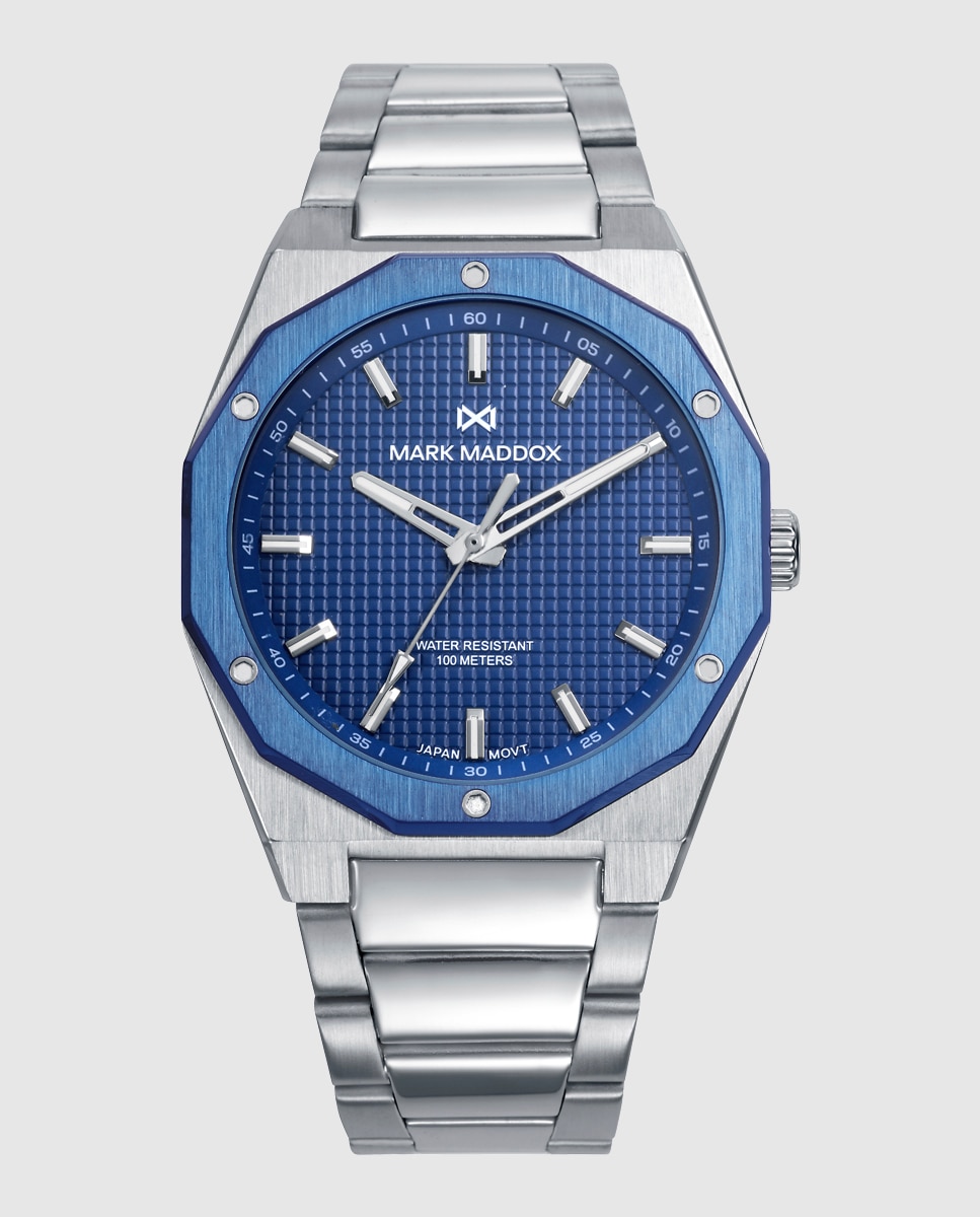 Relógio Analógico com Caixa Bitono de Aço e Ip Azul e Bracelete de Aço Azul-1