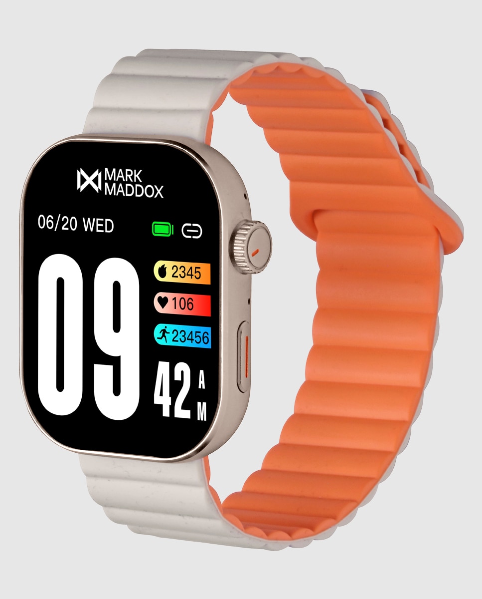 Smartwatch com Caixa de Metal Prateado e Bracelete de Silicone Bicolor Branco / Laranja-1
