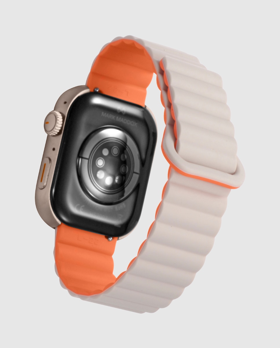 Smartwatch com Caixa de Metal Prateado e Bracelete de Silicone Bicolor Branco / Laranja-2