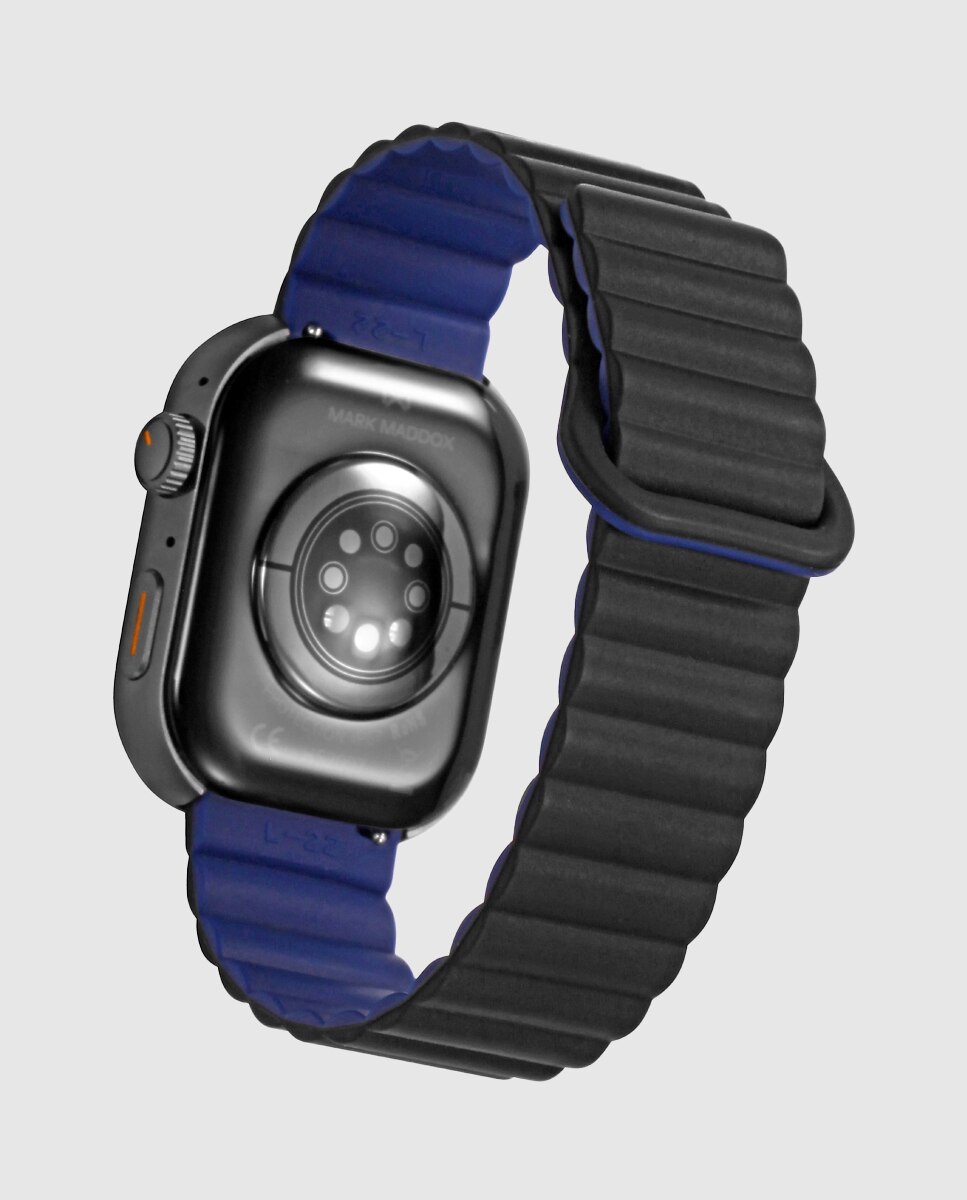Smartwatch com Caixa de Metal em Preto e Pulseira de Silicone em Preto Preto / Azul-2