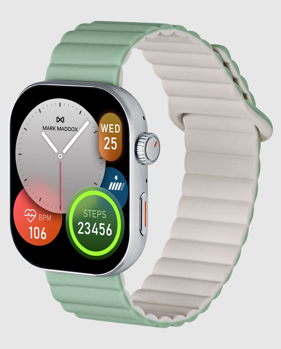 Smartwatch com Caixa de Metal Prateado e Bracelete de Silicone em Verde Verde-1