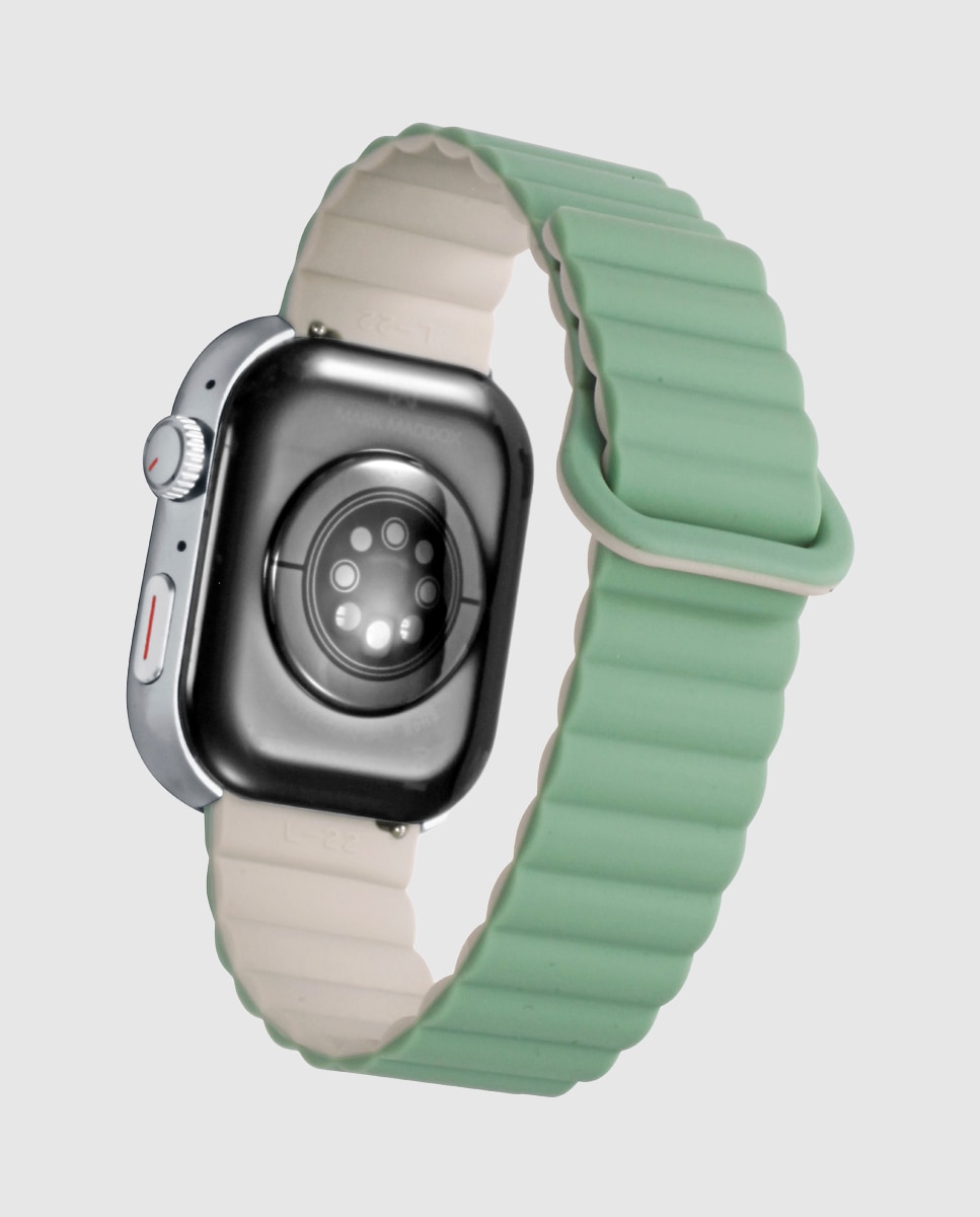 Smartwatch com Caixa de Metal Prateado e Bracelete de Silicone em Verde Verde-2