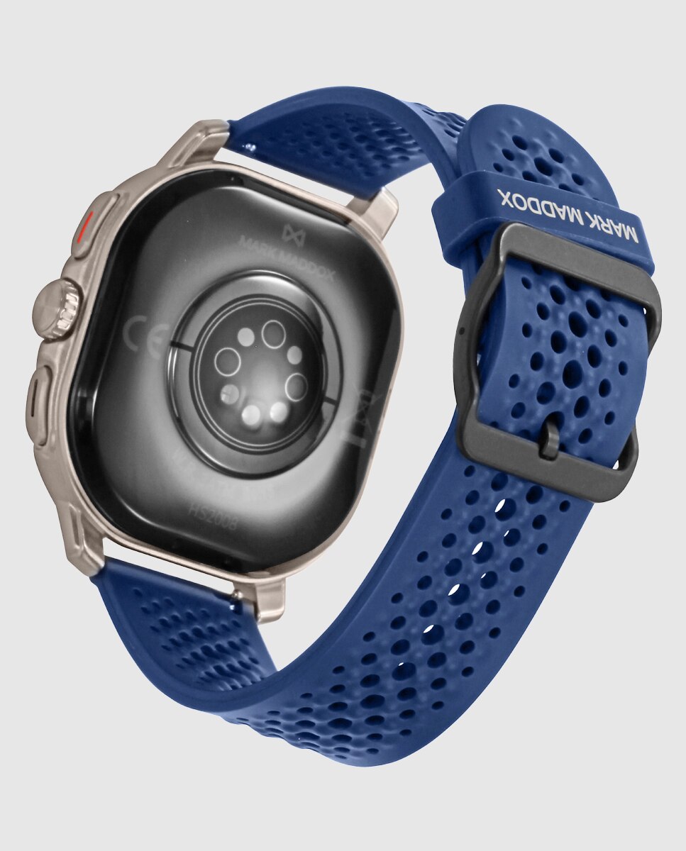 Smartwatch com Caixa de Metal Prateado e Bracelete de Silicone Azul Azul-2