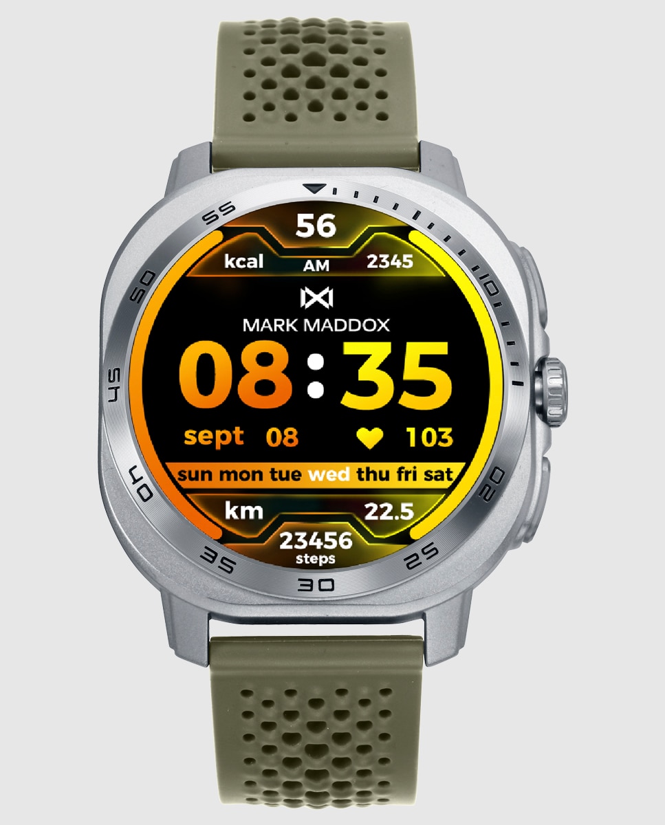 Smartwatch com Caixa de Metal Prateado e Bracelete de Silicone em Verde Cinzento/Verde-1