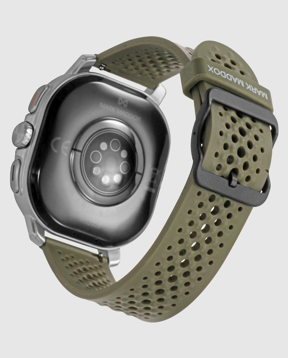 Smartwatch com Caixa de Metal Prateado e Bracelete de Silicone em Verde Cinzento/Verde-2