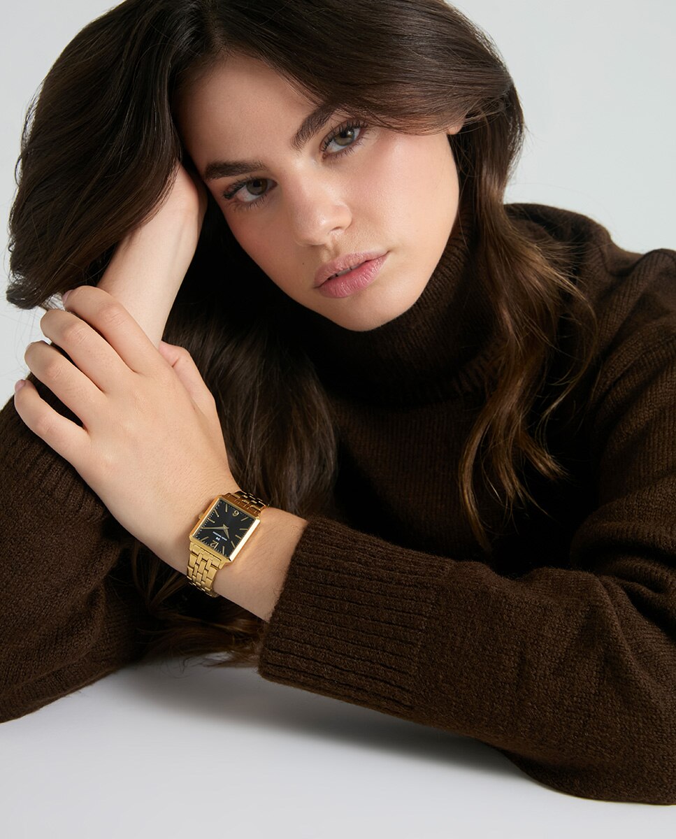 Relógio Analógico com Caixa e Bracelete de Aço Ip Dourado Dourado-4