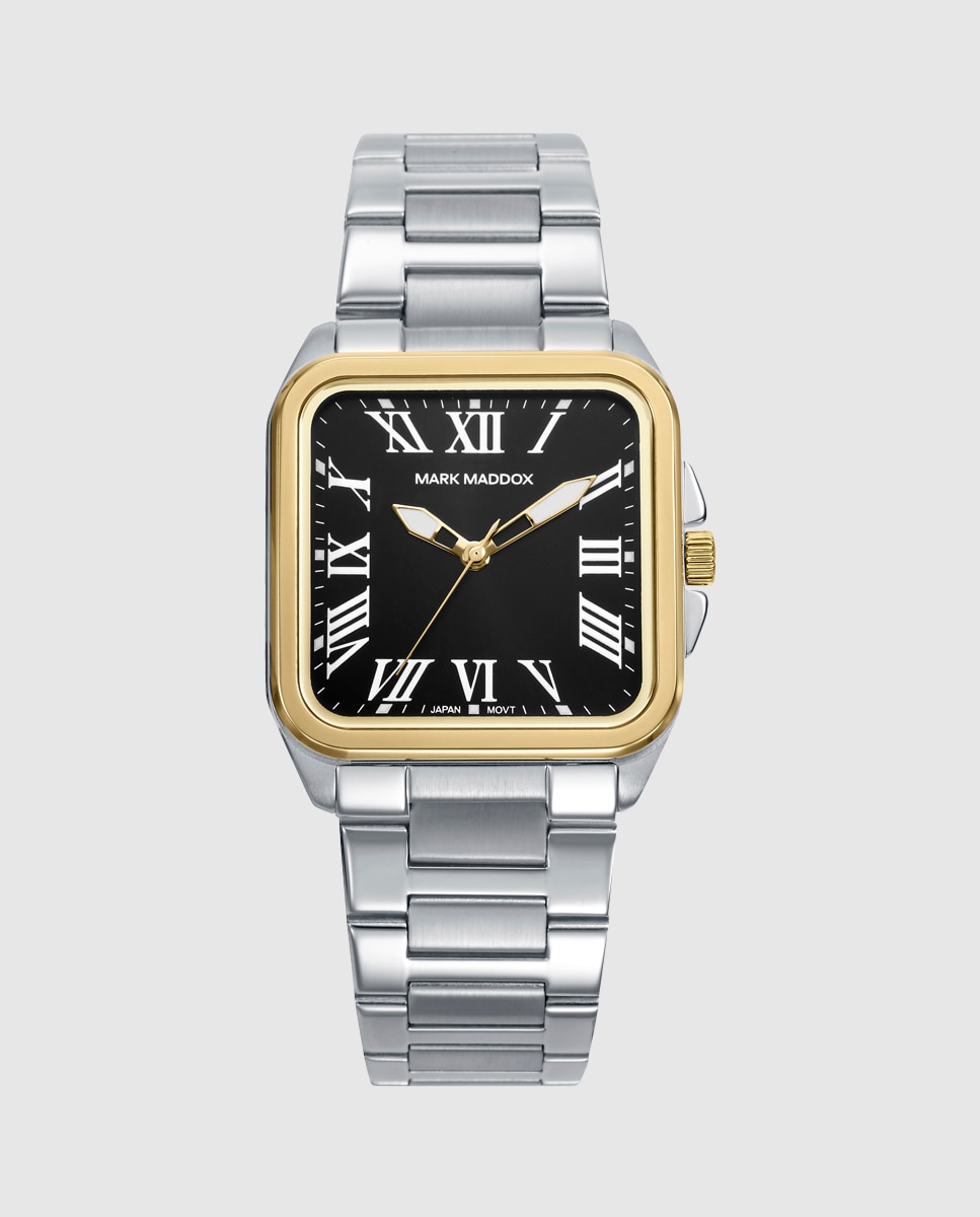 Relógio Analógico com Caixa Bitono de Aço e Ip Dourado e Bracelete de Aço Prateado-1