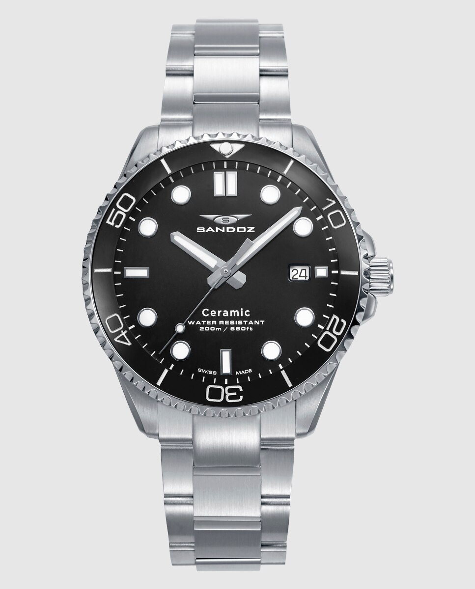 Imagem 0 de Relógio Caixa de Aço com Bisel de Cerâmica em Preto e Bracelete de Aço