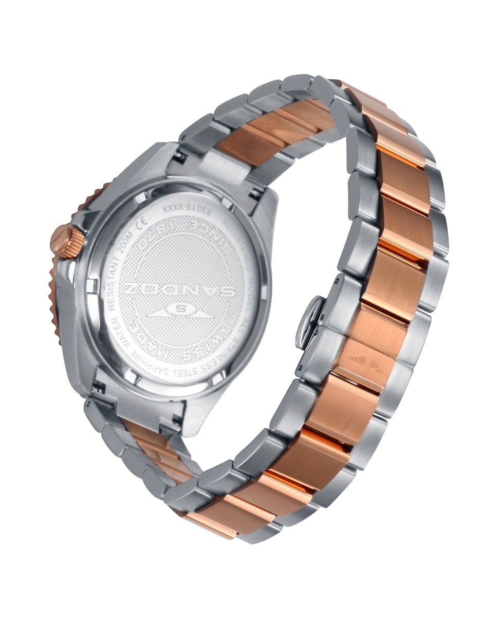 Relógio Caixa Bicolor de Aço e Ip Rosa com Bisel de Cerâmica Azul e Bracelete Bicolor Multicolor-2