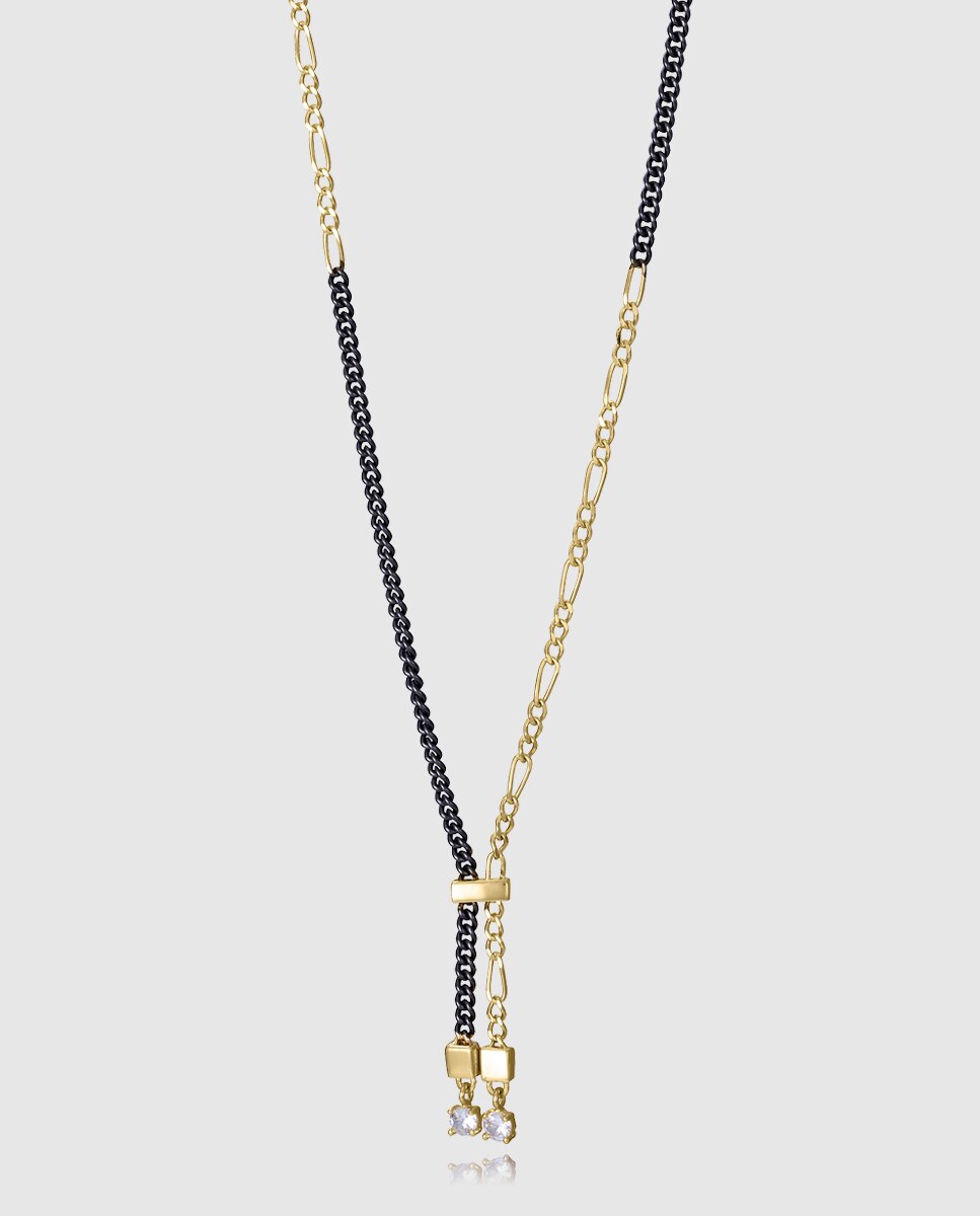 Colar Elegant de Prata de Primeira Lei com Banho de Ouro e Ip Cinzento Multicolor-1