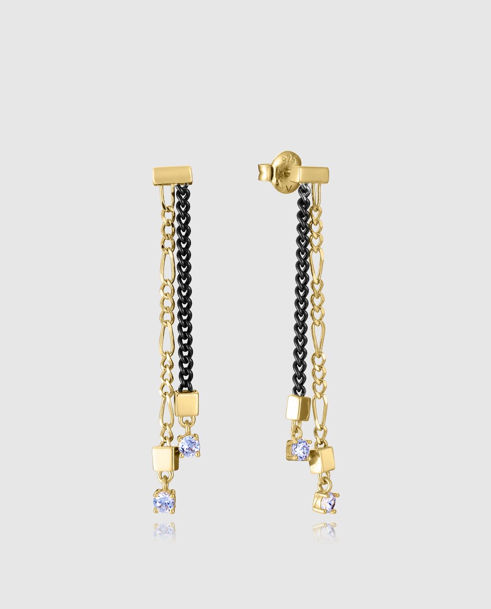 Brincos Elegant de Prata de Primeira Lei com Banho de Ouro e Ip Cinzento Multicolor-1