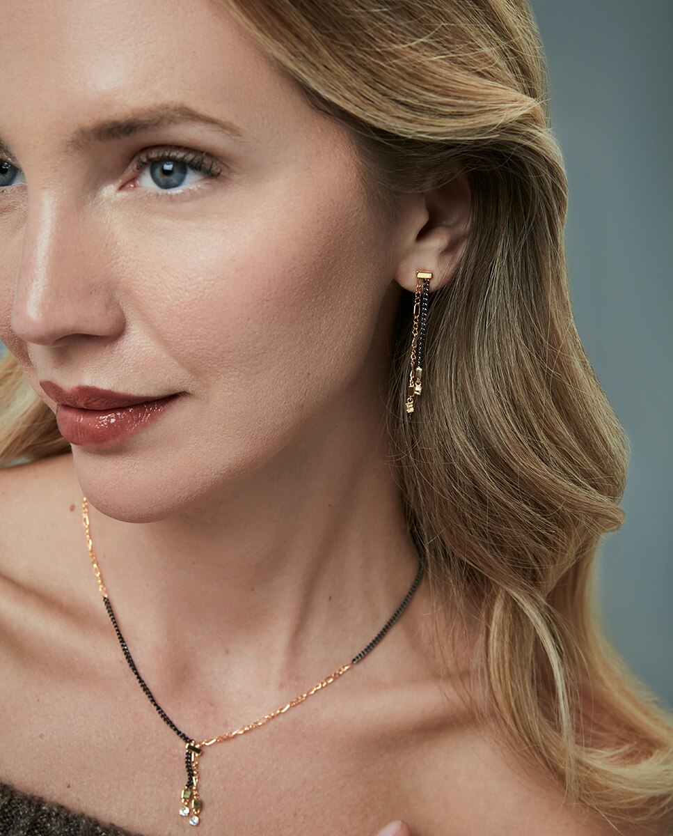 Brincos Elegant de Prata de Primeira Lei com Banho de Ouro e Ip Cinzento Multicolor-2