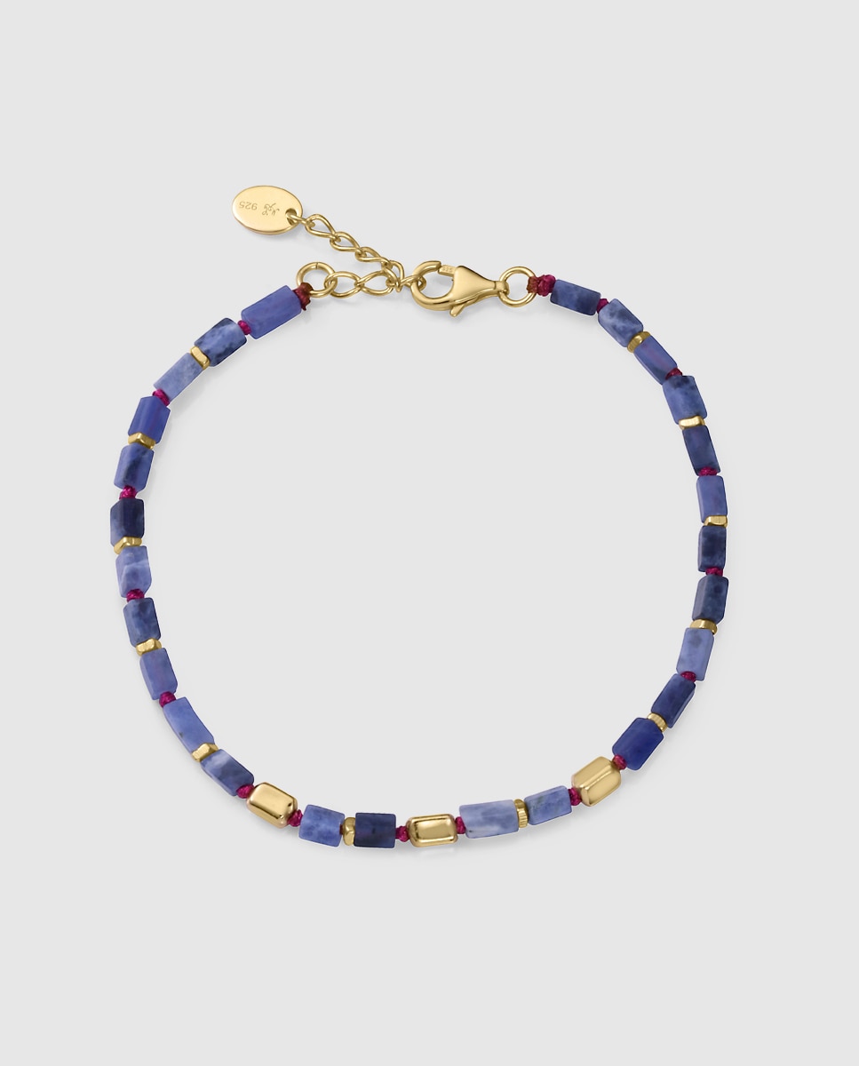 Pulseira de Corrente Elegant de Prata de Primeira Lei com Banho de Ouro e Pedras Naturais Azul-1