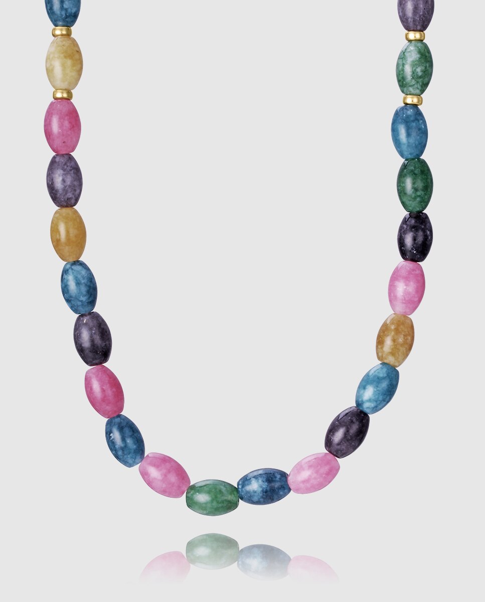 Colar Elegant de Prata de Primeira Lei com Banho de Ouro e Pedras Multicolor-1