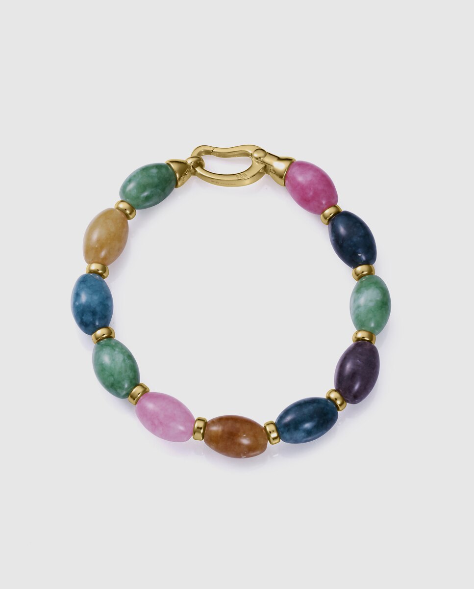 Pulseira de Corrente Elegant de Prata de Primeira Lei com Banho de Ouro e Pedras Multicolor-1