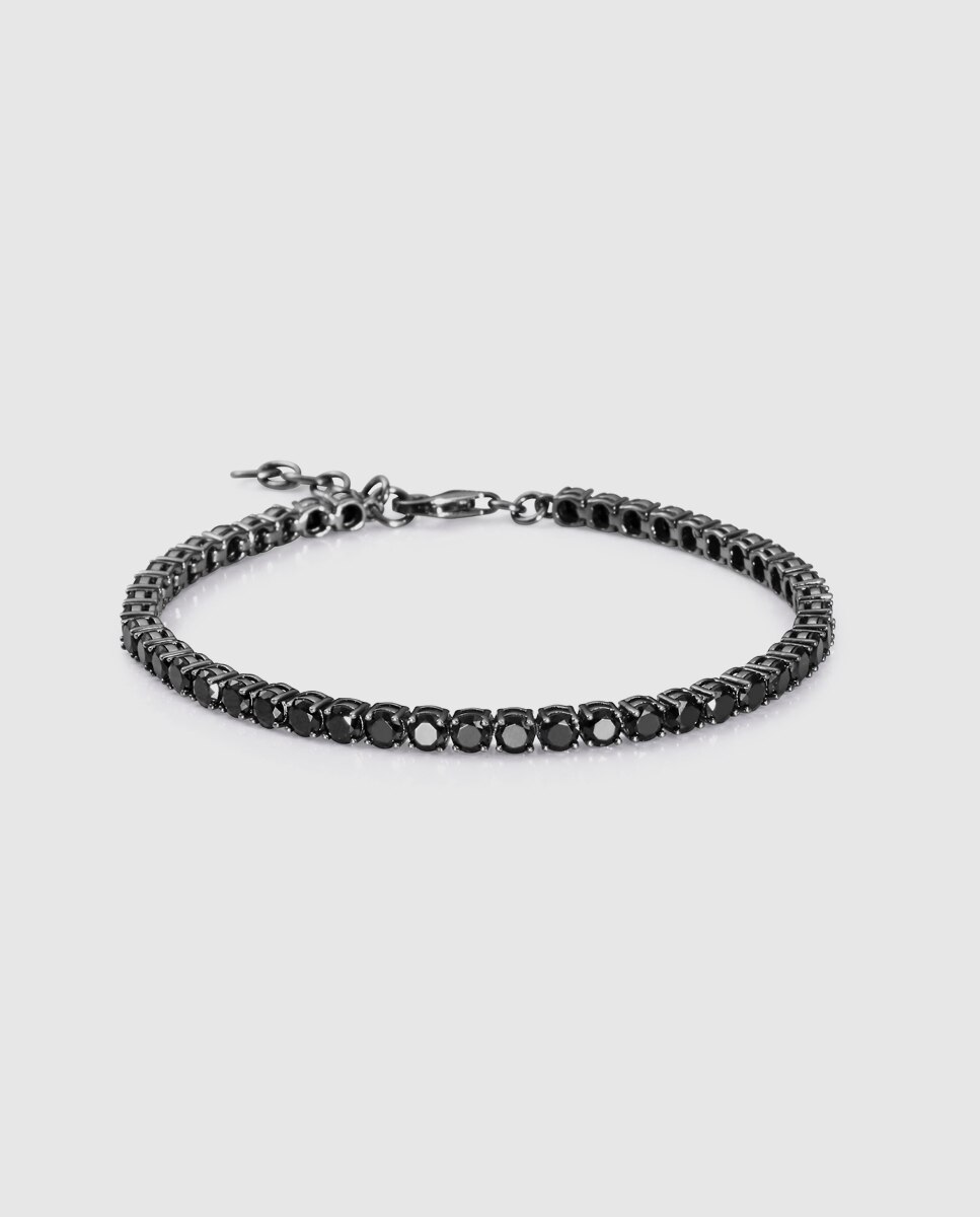Pulseira Elegant de Prata de Primeira Lei com Ip Cinzento Estilo Ténis Preto / Prata-1