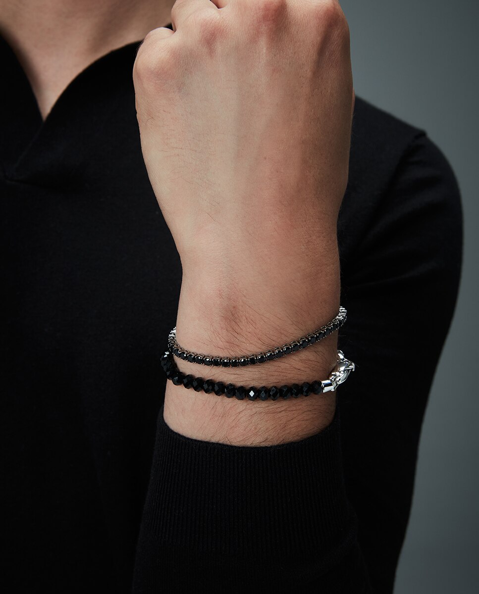 Pulseira Elegant de Prata de Primeira Lei com Ip Cinzento Estilo Ténis Preto / Prata-2