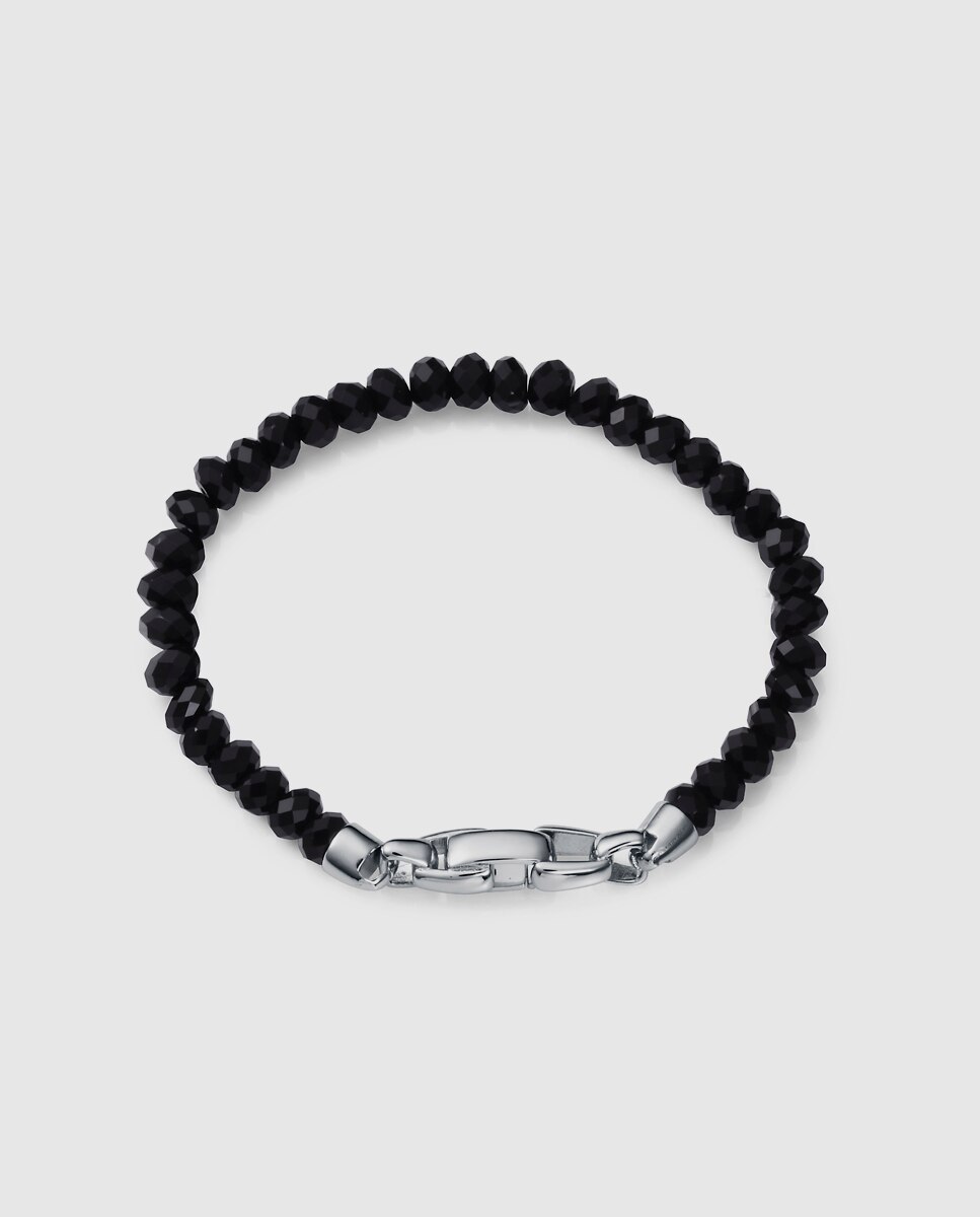 Pulseira Elegant de Prata de Primeira Lei com Banho de Ródio e Pedras Naturais Preto / Prata-1