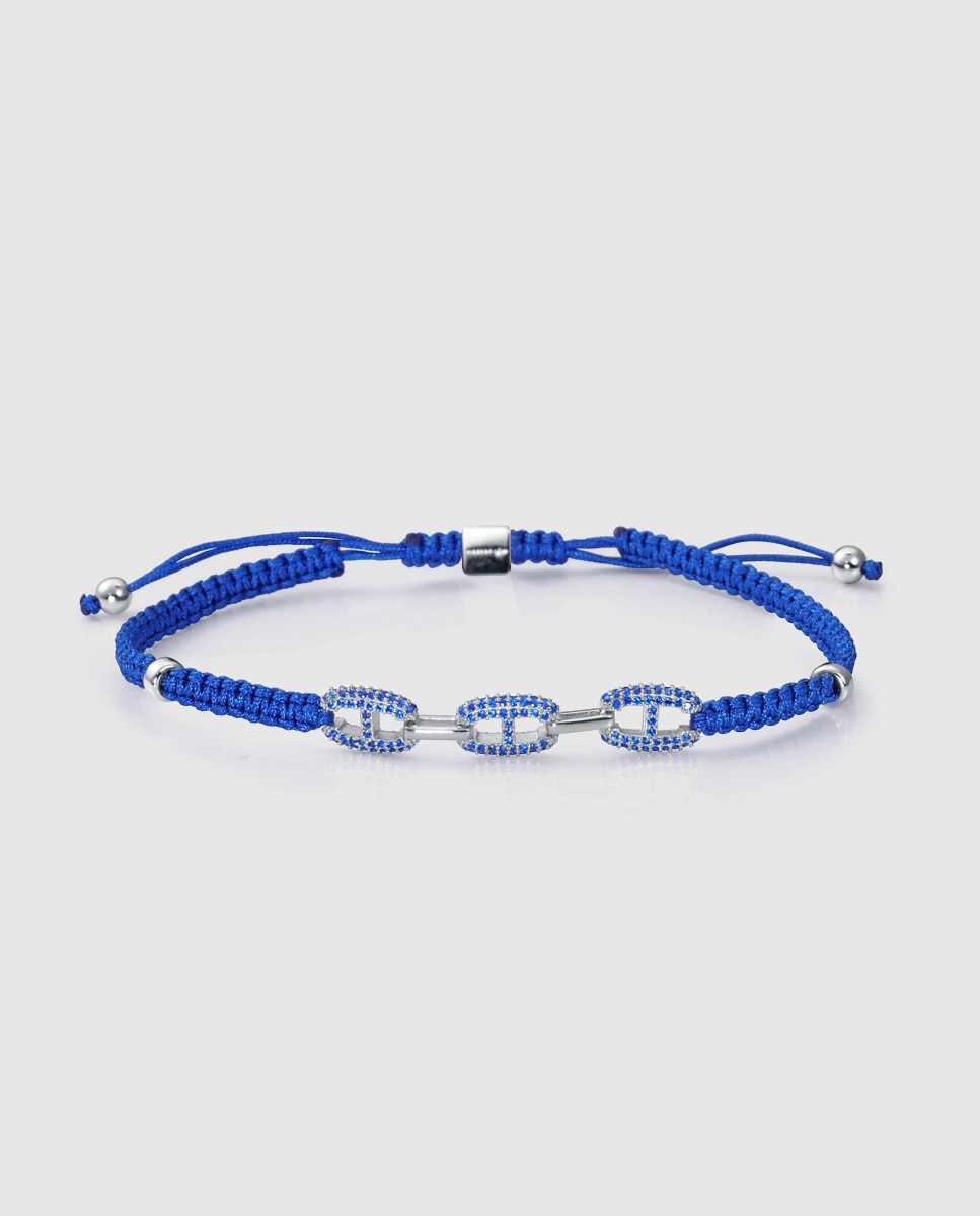 Pulseira Elegant de Prata de Primeira Lei com Banho de Ródio e Cordão Azul Azul-1