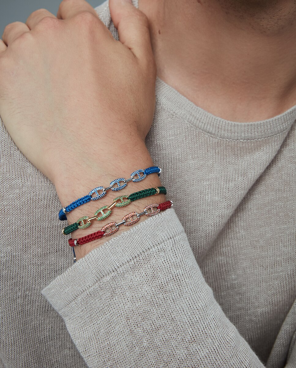 Pulseira Elegant de Prata de Primeira Lei com Banho de Ródio e Cordão Azul Azul-3
