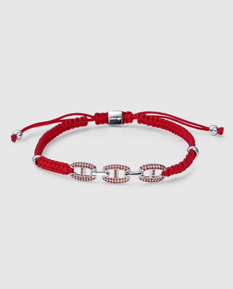 Pulseira Elegant de Prata de Primeira Lei com Banho de Ródio e Cordão Vermelho Prata / Vermelho-1