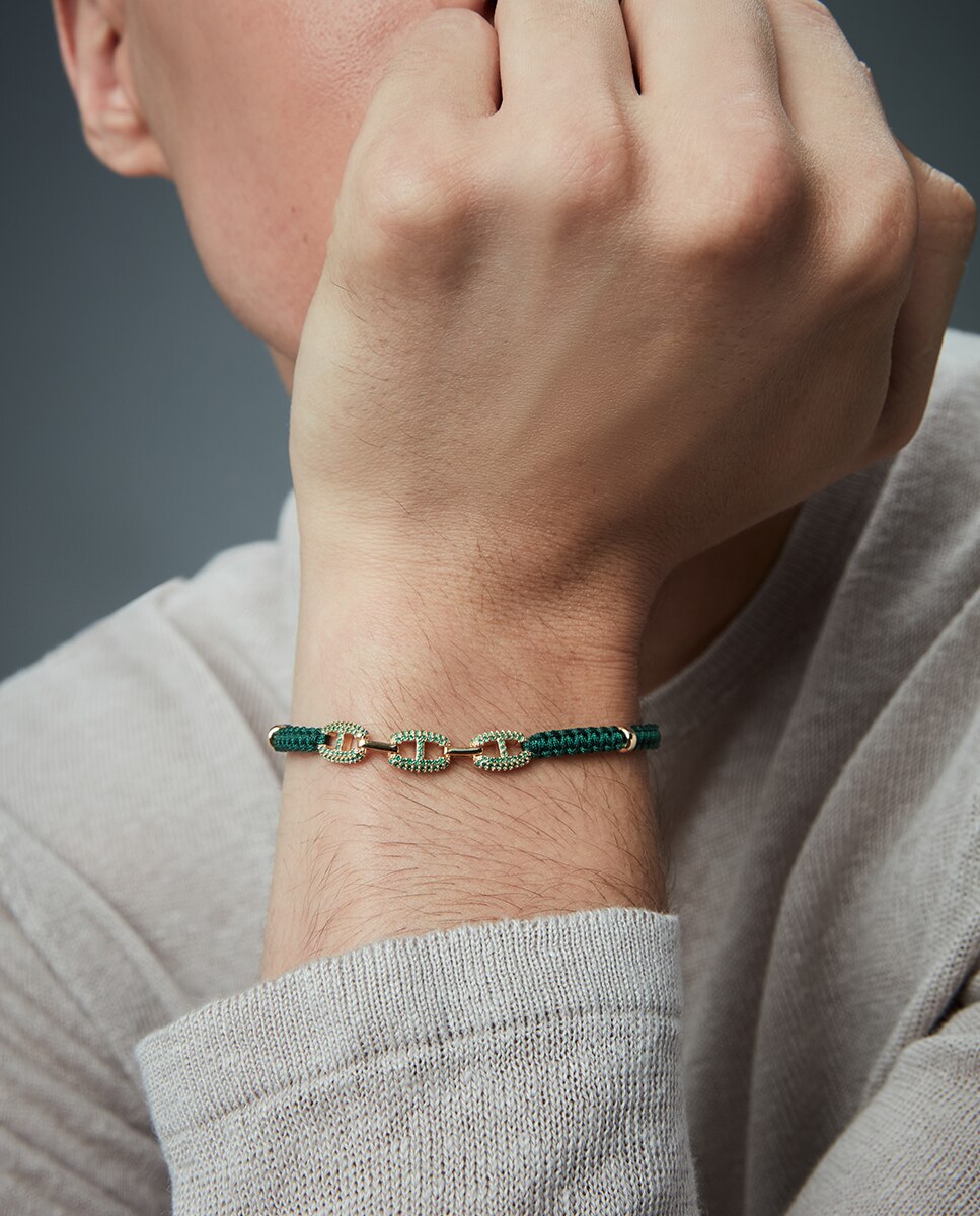Pulseira Elegant de Prata de Primeira Lei com Banho de Ródio e Cordão Verde Verde-2