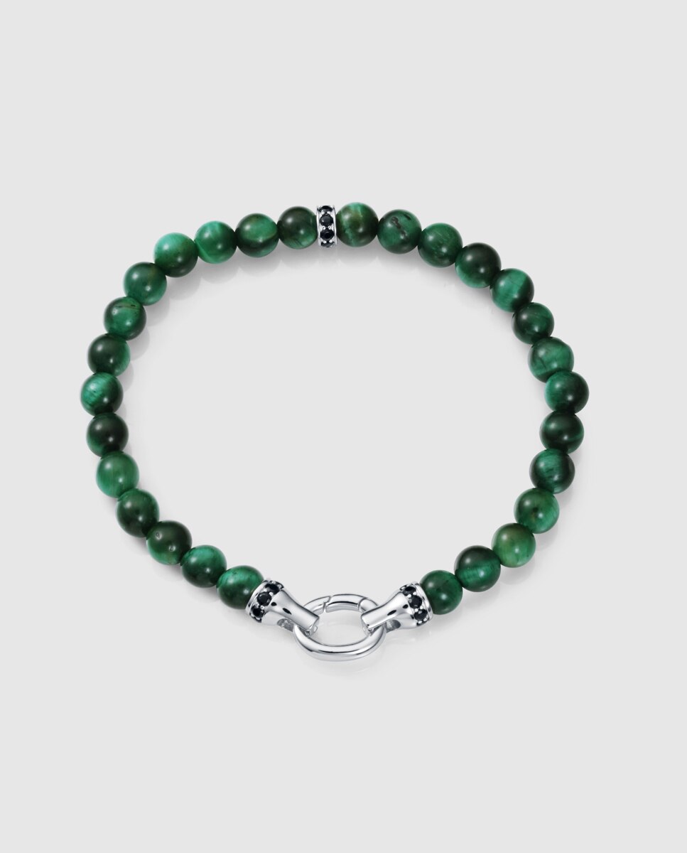 Pulseira Elegant de Prata de Primeira Lei com Banho de Ródio e Pedras Verde-1