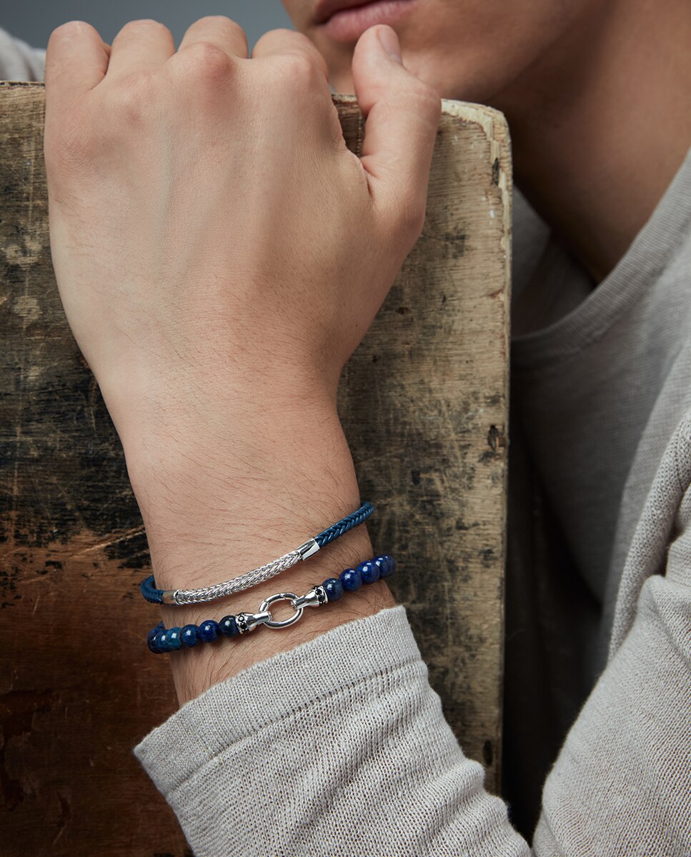 Pulseira Elegant de Prata de Primeira Lei com Banho de Ródio e Pedras Azul-2