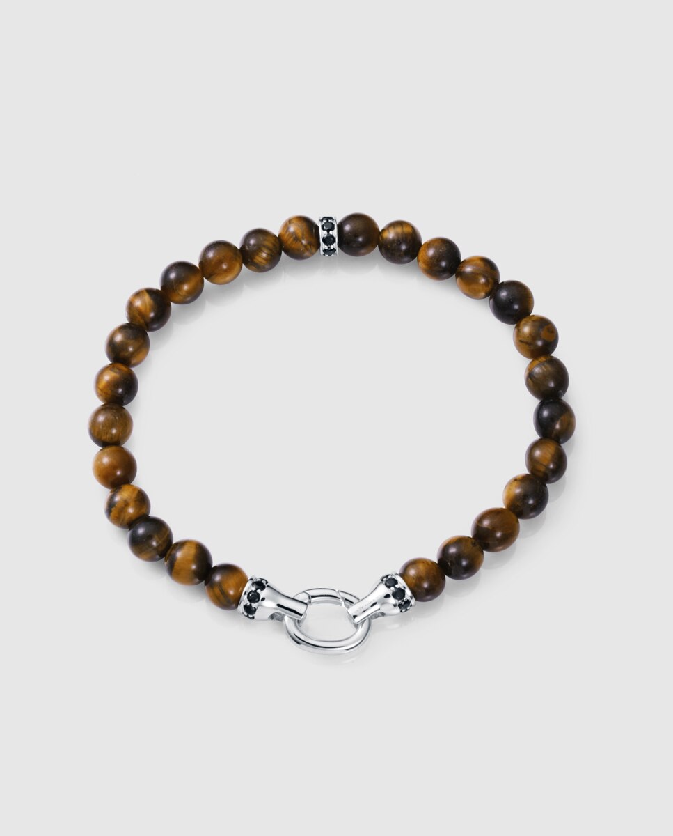 Pulseira Elegant de Prata de Primeira Lei com Banho de Ródio e Pedras Castanho-1