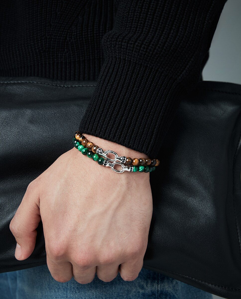 Pulseira Elegant de Prata de Primeira Lei com Banho de Ródio e Pedras Castanho-3