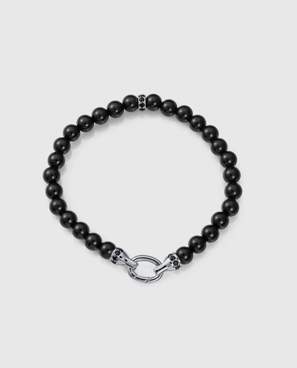 Pulseira Elegant de Prata de Primeira Lei com Banho de Ródio e Pedras Preto-1