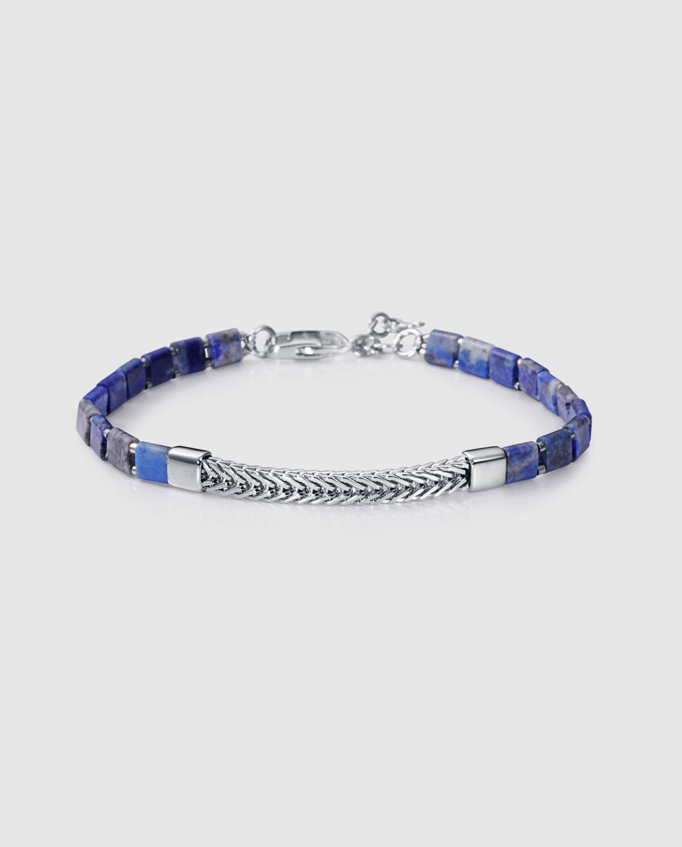 Pulseira Elegant de Prata de Primeira Lei com Banho de Ródio e Pedras Azul-1