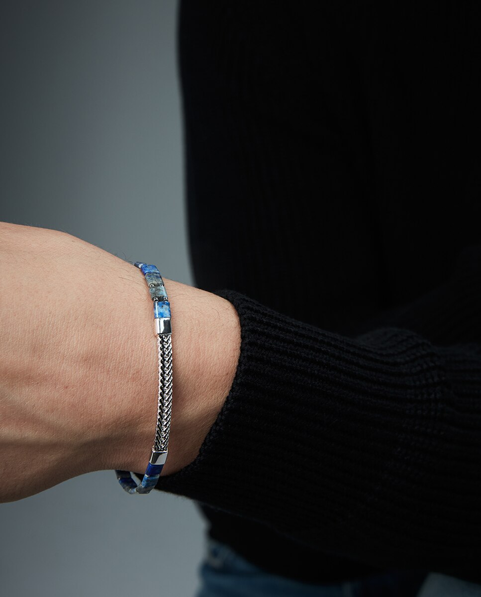 Pulseira Elegant de Prata de Primeira Lei com Banho de Ródio e Pedras Azul-2