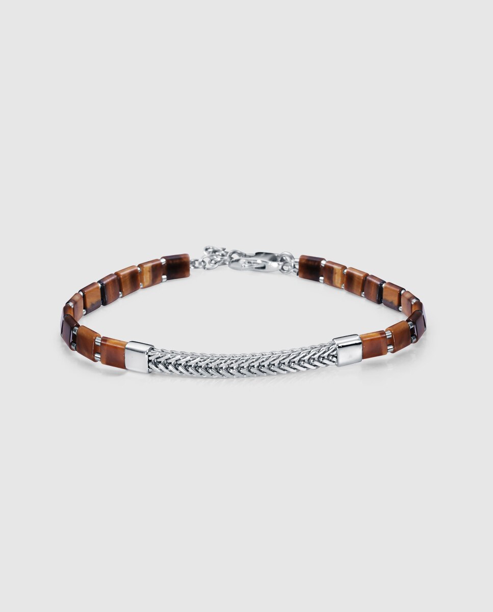Pulseira Elegant de Prata de Primeira Lei com Banho de Ródio e Pedras Castanho-1
