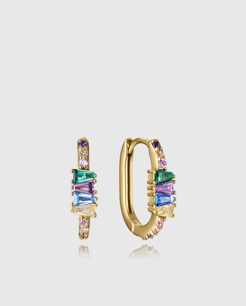 Brincos Trend de Prata de Primeira Lei com Banho de Ouro e Argola Ovalada Multicolor-1