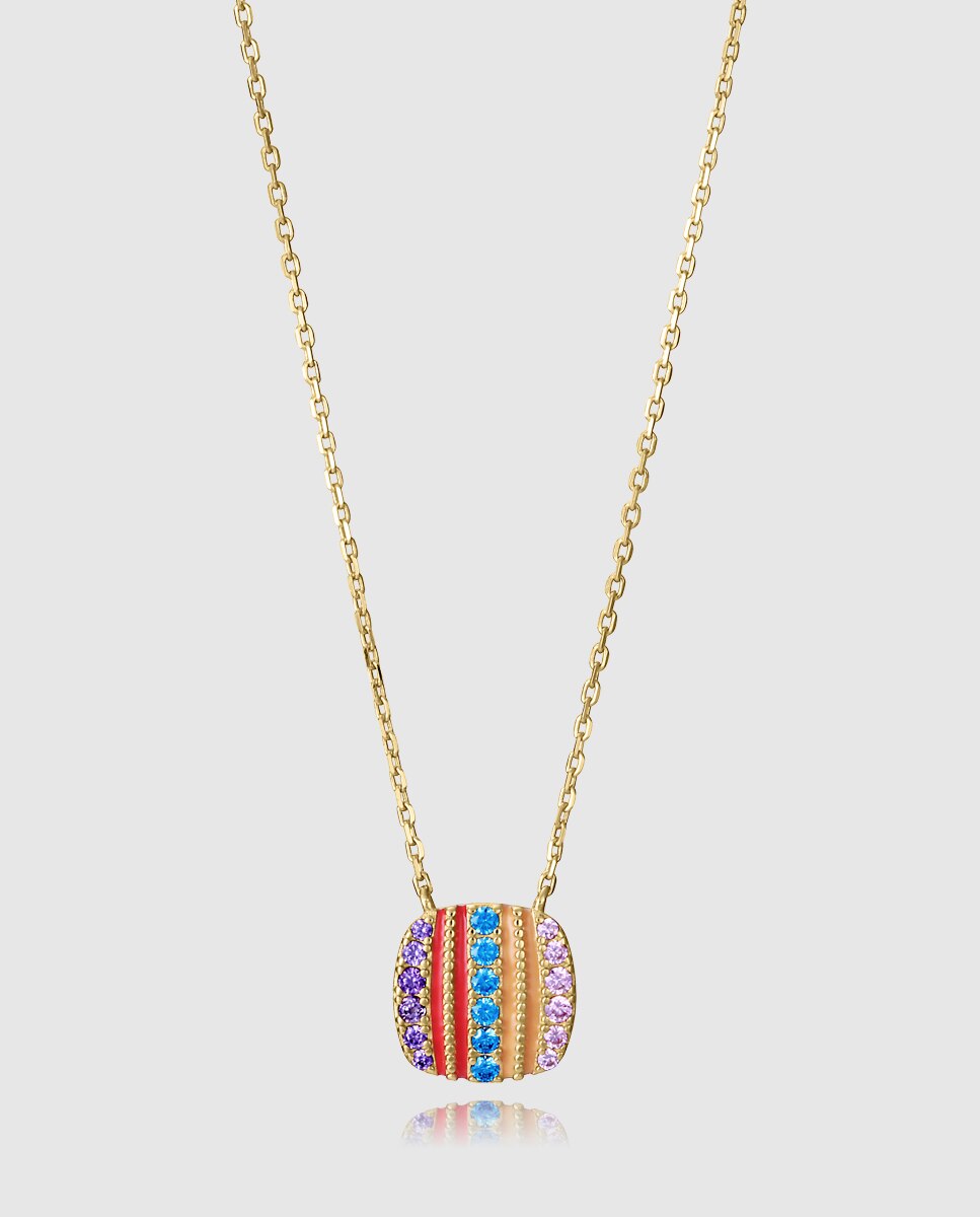 Colar Elegant de Prata de Primeira Lei com Banho de Ouro e Pendente Multicolor-1