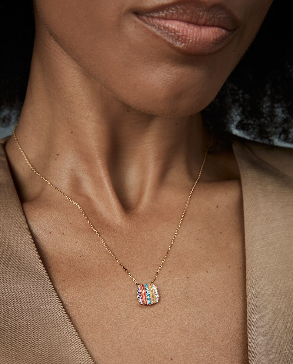 Colar Elegant de Prata de Primeira Lei com Banho de Ouro e Pendente Multicolor-3