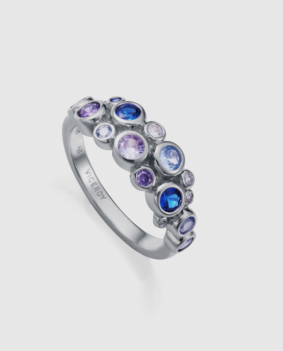 Anel Elegant de Prata de Primeira Lei com Banho de Ródio e Zircónias Multicolor-1