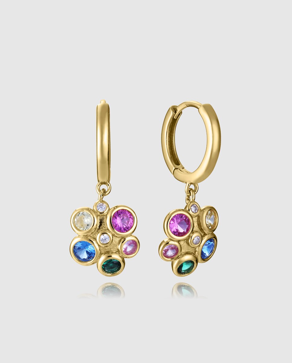 Brincos Elegant de Prata de Primeira Lei com Banho de Ouro Multicolor-1