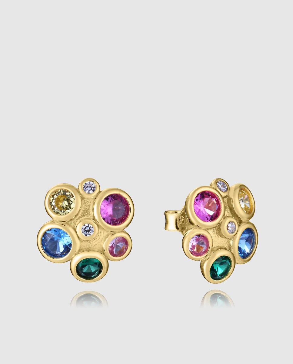 Brincos Elegant de Prata de Primeira Lei com Banho de Ouro Multicolor-1