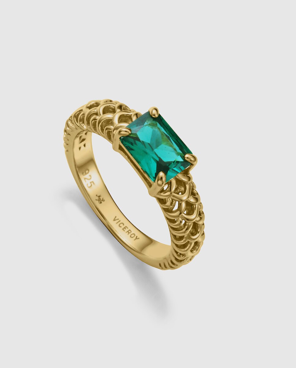 Anel Elegant de Prata de Primeira Lei com Banho de Ouro Verde-1