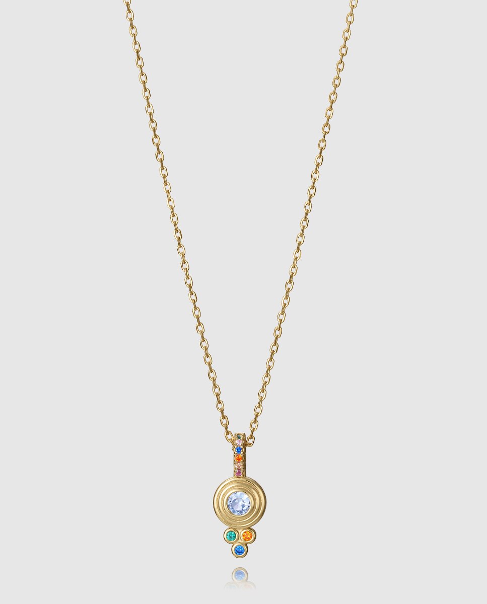 Colar Elegant de Prata de Primeira Lei com Banho de Ouro Multicolor-1