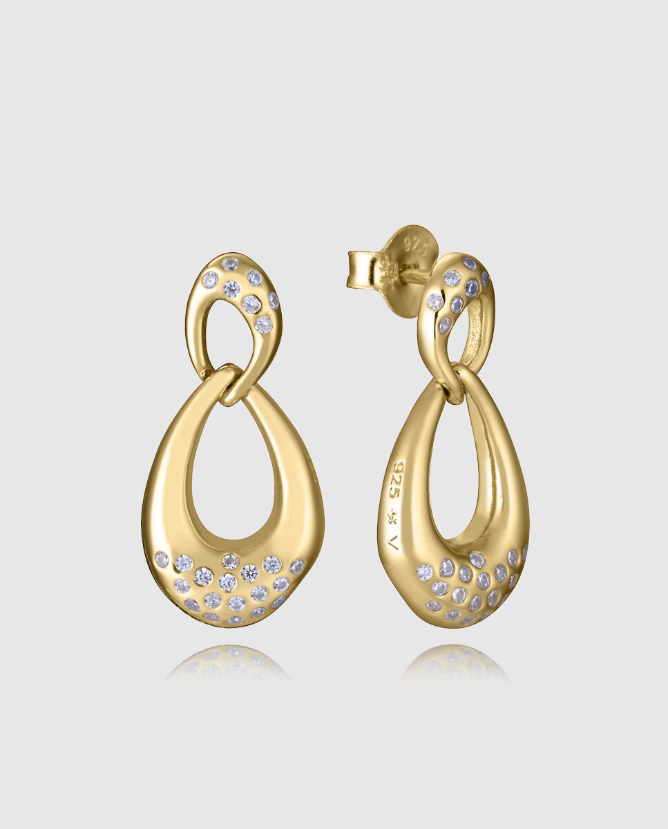 Brincos Elegant de Prata de Primeira Lei com Banho de Ouro Dourado-1