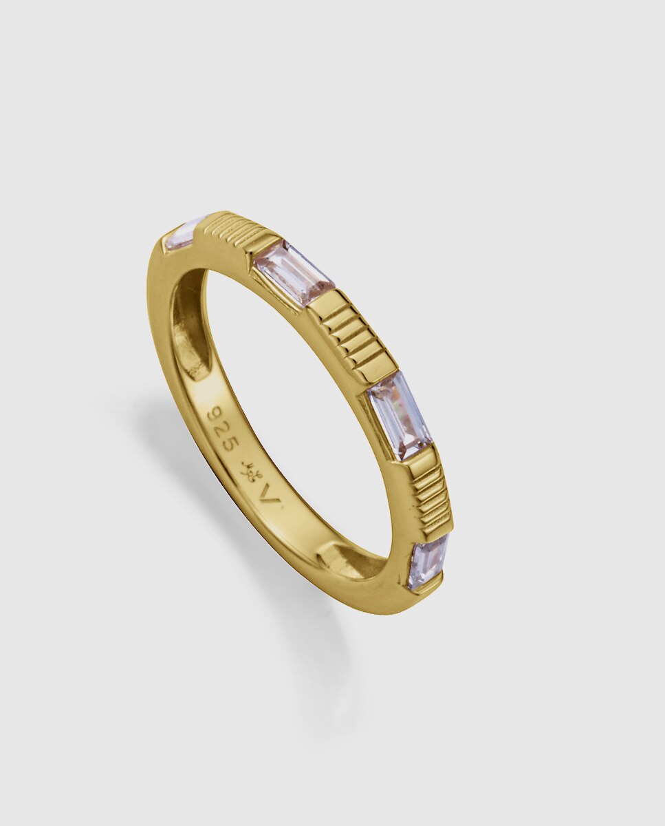 Anel Elegant de Prata de Primeira Lei com Banho de Ouro Dourado-1