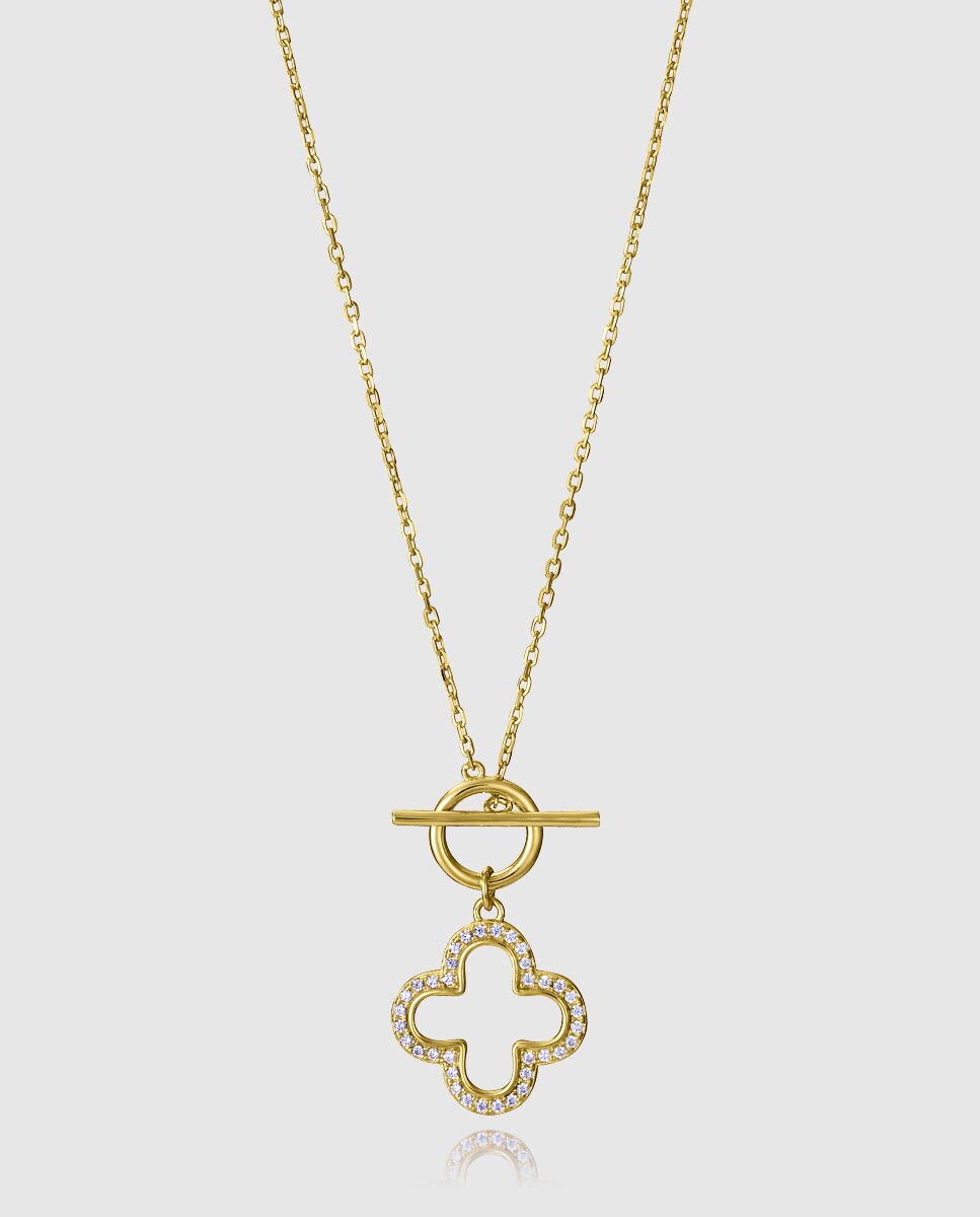 Colar Elegant de Prata de Primeira Lei com Banho de Ouro Dourado-1