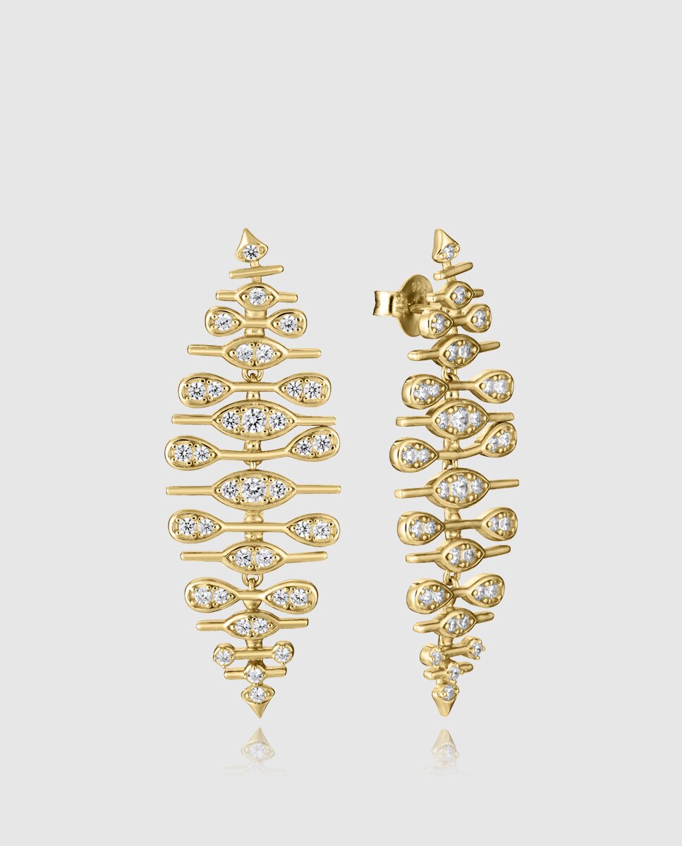 Brincos Elegant de Prata de Primeira Lei com Banho de Ouro Dourado-1