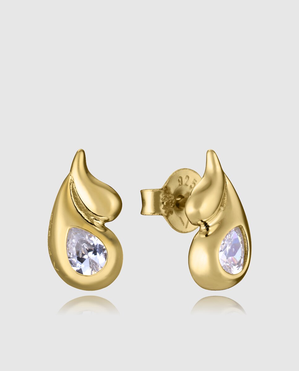 Brincos Elegant de Prata de Primeira Lei com Banho de Ouro Dourado-1